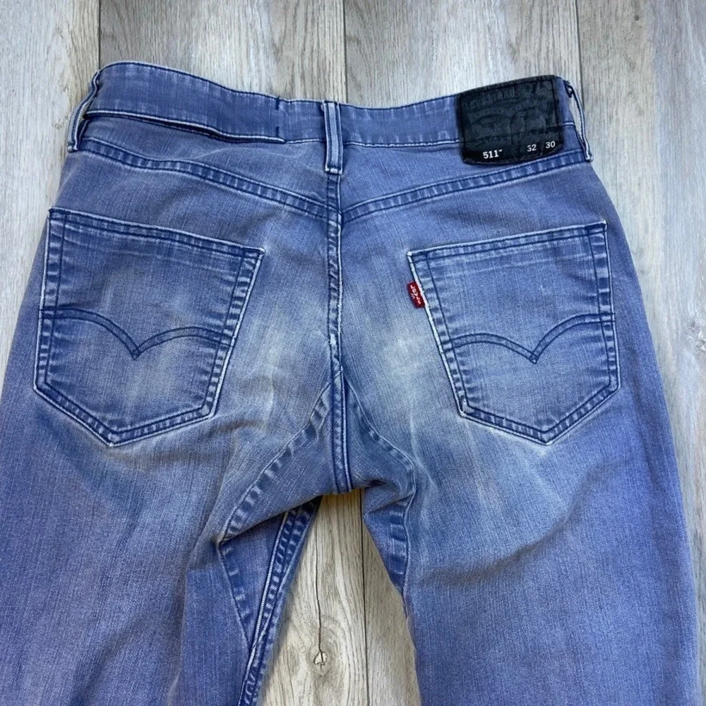 Levis 511 Jeans Mens 32x28 Blue Commuter Cycling Reflective Gusset Distressed